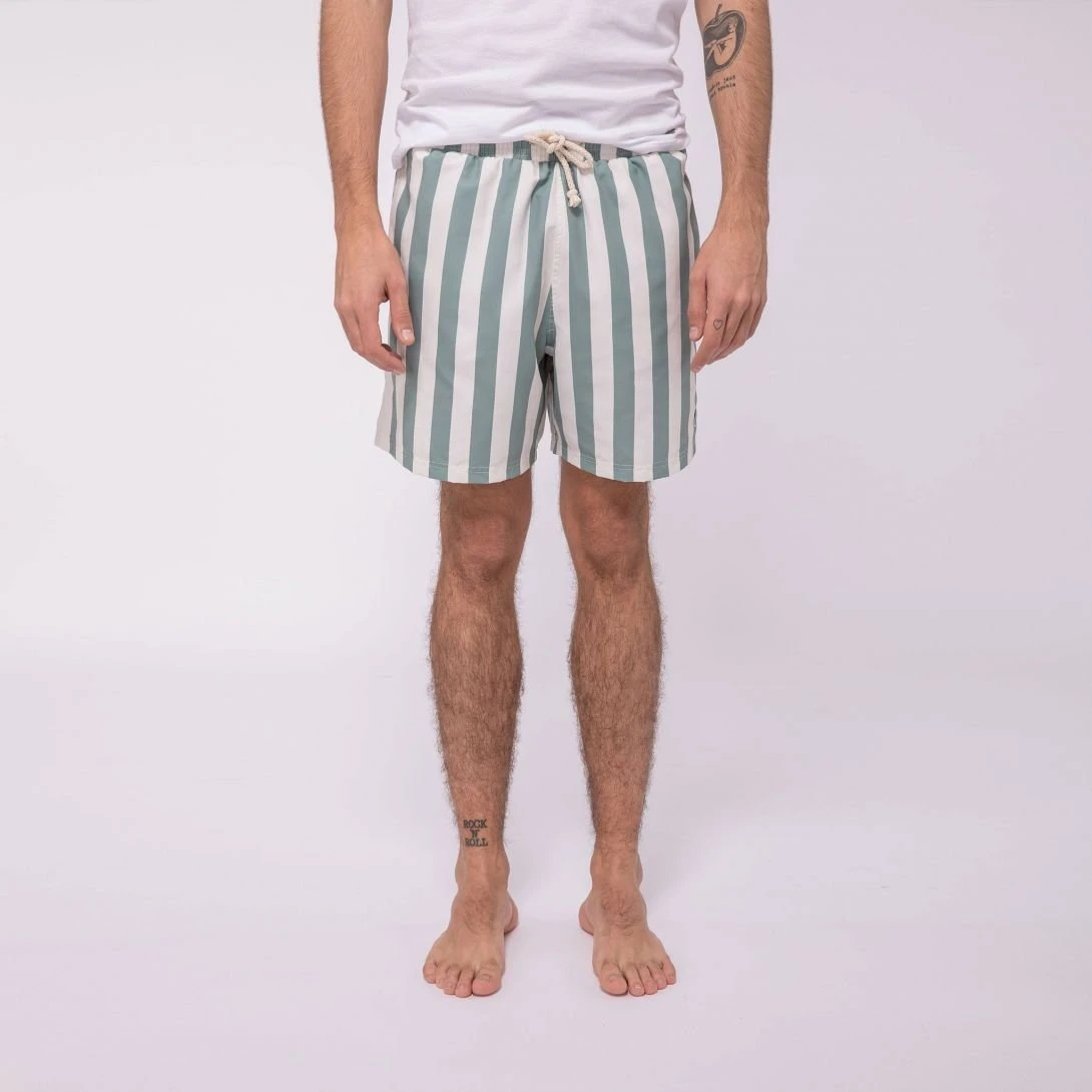 Maillot de bain écru rayé vert