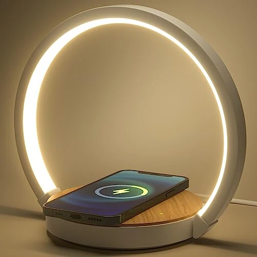 VOSFEEL Lampe de Chevet Chargeur sans Fil Lampe de Nuit avec Chargeur Induction Veilleuse Tactile LED 3 Intensité Variable avec Lumière Douce, Angle d’éclairage de 180° Pour Chambre, Salle D'étude