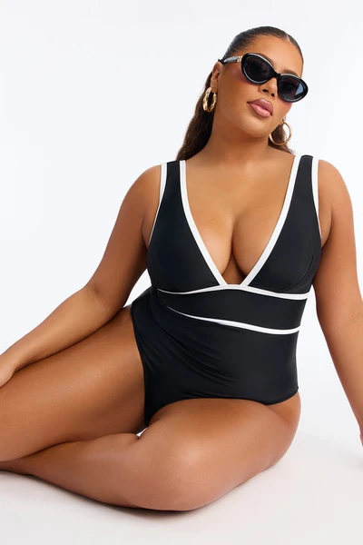 Linda 1 Piece Swimsuit - Black/White