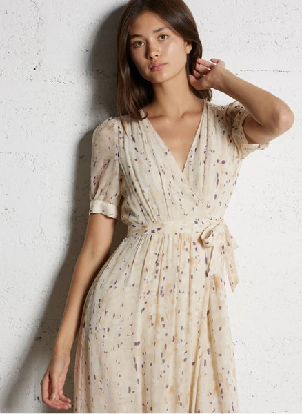 Robe longue col v imprimÃ©e kris Beige Ba&Sh - Femme | Printemps.com
