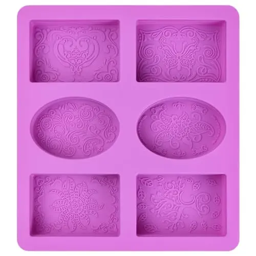  Moule à savon en Silicone, 6 Cavités Rectangulaire et Ovale Moules Antiadhésif, Savon Fait Maison DIY, pour Faire de Savon Gâteaux Chocolats Muffin Cupcakes (Violet)