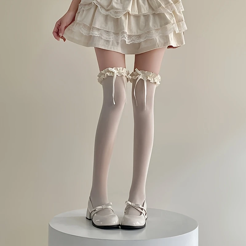 Collants hauts blanc à noeuds 