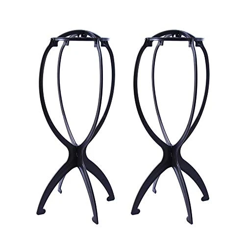 2 Pièces Support de Perruque Pliable Portable Wig Stand Tete Plastique Porte Perruque (noir)