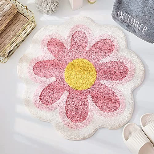 Salle de bains Tapis Anti-Slip de Bain Tapis Doux Tapis De Bain Salle De Bain Absorbant Tapis De Bain Tapis De Bain Mignon Forme De Fleur Salle De Bains tapis Tapis De Douche (Rose,Une taille)