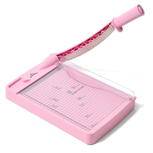 JIELISI A4 Massicot Outil de Scrapbooking avec Protection de Sécurité et Verrouillage de la Lame Couper Papier et Photo，12 Pouces le Coupe Papier à Guillotine Peut Couper jusqu'à 12 Feuilles（Rose）