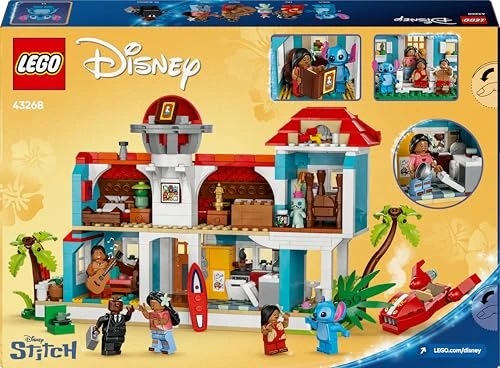 LEGO ǀ Disney La Maison sur la Plage de Lilo et Stitch - Jeu de Construction avec 6 Chambres, Observatoire, Vaisseau &amp; 5 Minifigurines - Cadeau d'Anniversaire pour Fille, Garçon &amp; Fans dès 9 ans 43268