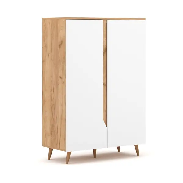 Buffet haut 2 portes 90x42x132 cm blanc et naturel - MARWA