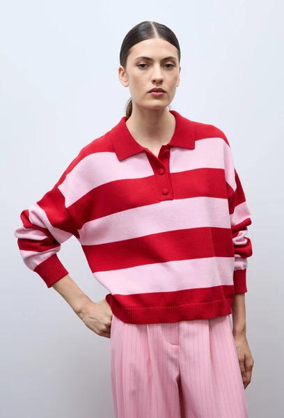 Pull rayé à col polo