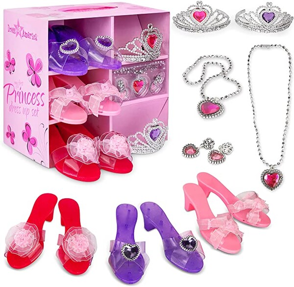 Dress Up America My Princess Dress Up - L'ensemble Comprend Une Couronne pour Les Filles, 3 Belles Paires de Chaussures, des Boucles D'oreilles Et Un Collier - Accessoires de Jeu De Rôle, S, Rose : Amazon.fr: Cuisine et Maison