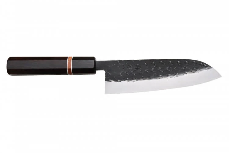 Couteau santoku 16,5cm japonais artisanal Yuzo Black SLD ébène et cognassier