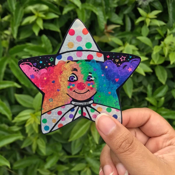 Rainbow Clown Glittery Sticker