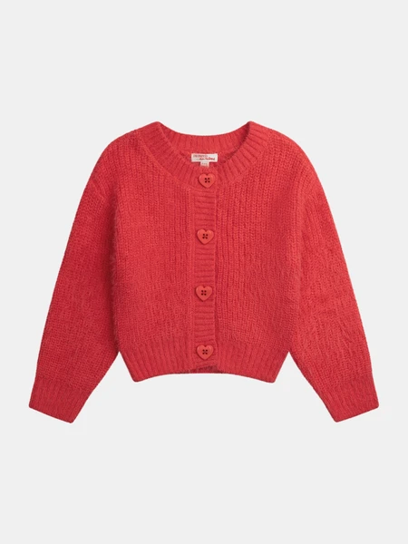 Cardigan rouge boutons cœur pour fille