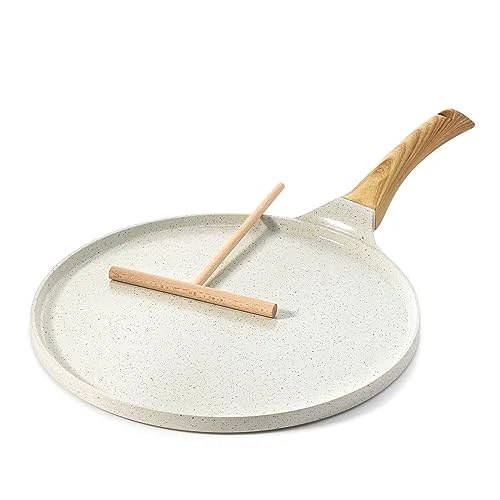 SENSARTE Poêle à Crêpes 26 cm avec Revêtement Antiadhésif en Céramique Naturelle - Compatible Induction - Crêpière avec Répartisseur de Pâte - Poignée Confortable et Ergonomique