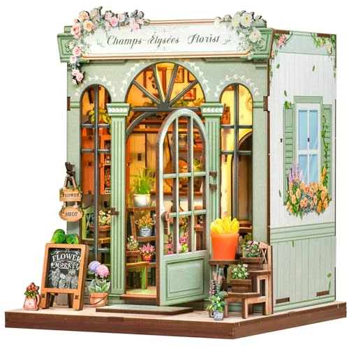 CUTEBEE Kit Book Nook - Maison de Poupée Miniature DIY avec Éclairage LED, Puzzle 3D en Bois à Construire, Projet Créatif Adulte &amp; Adolescent - Cadeau Original sur Le Thème Floral des Champs-Élysées