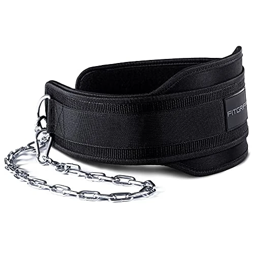 Fitgriff® Ceinture de Musculation Lestée avec Chaine + 2 Mousquetons - Dip Belt pour Haltérophilie, Bodybuilding, Poids, Crossfit, Force, Gym, Gymnastique, Weightlifting (noir, taille unique)