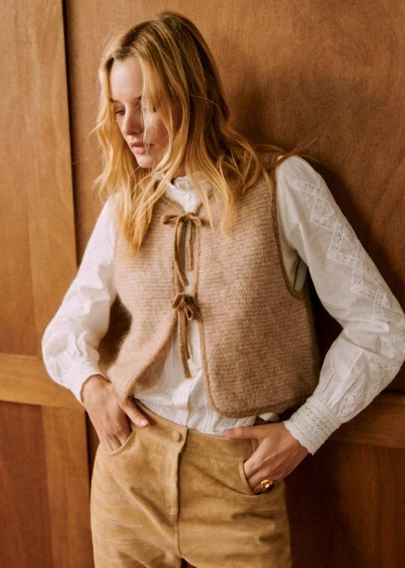 Gilet Pepy - Beige Chiné Ecru - Laine Mérinos - Sézane