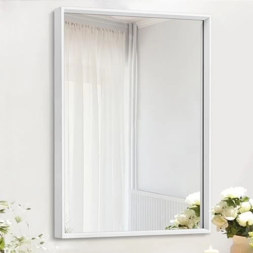 AAZZKANG Miroir mural rectangulaire blanc avec cadre en métal Ferme Salle de bain Chambre à coucher Miroir suspendu Décoration murale verticale ou horizontale