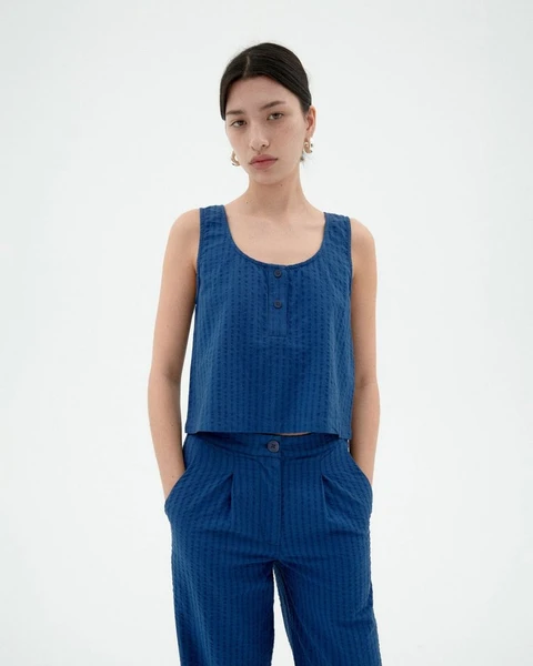 Top Loose Seersucker Justine - Bleu