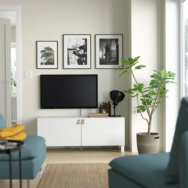 BESTÅ Banc TV avec portes - blanc/Lappviken/Stubbarp blanc 120x42x48 cm