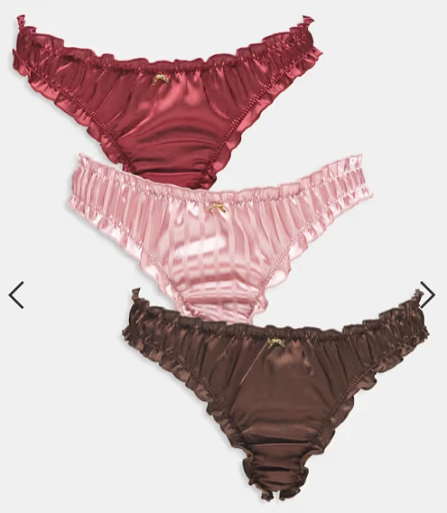 ASOS DESIGN - Lot de 3 strings froncés en satin avec breloque nœud doré - Bordeaux, chocolat et rose rayé