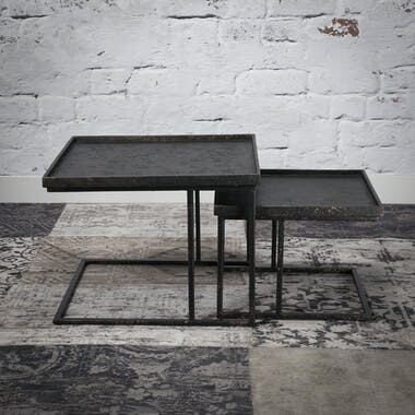 Table de salon gigogne carrée effet métal vieilli (2 pièces) RALF
