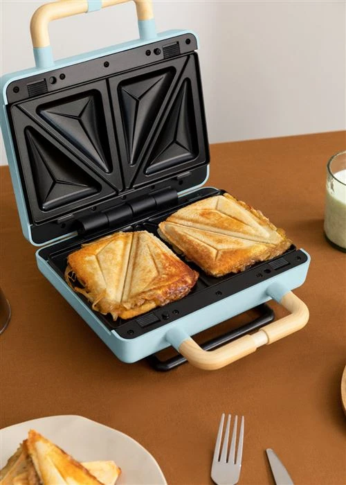 STONE STUDIO - Appareil à croque-monsieur, grill et gaufrier à plaques interchangeables - Bleu pastel