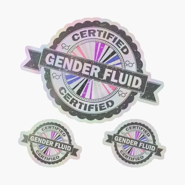 Sceau d'approbation de la fierté certifiée « Gender Fluid » avec fond de drapeau de la fierté Sticker