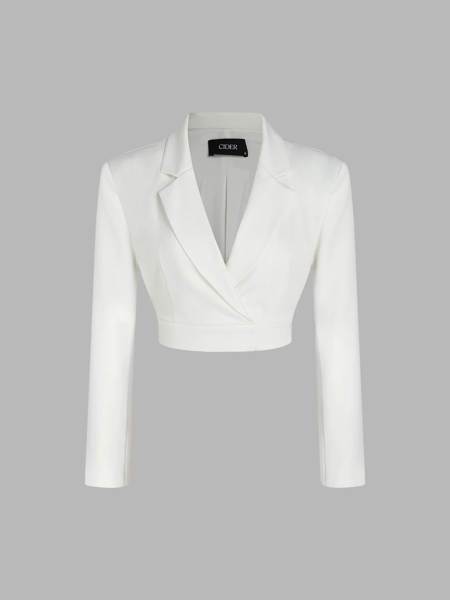 Blazer court à col tailleur uni