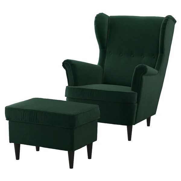 STRANDMON Fauteuil avec repose-pieds - Djuparp vert foncé