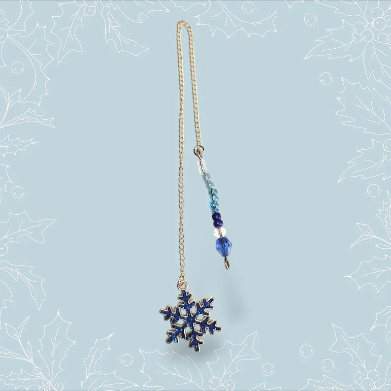 Unique Christmas Chain Bookmark - Blue Snowflake | Decorative Charm Handmade Bookmark Festive Magical Gift Cozy Reader