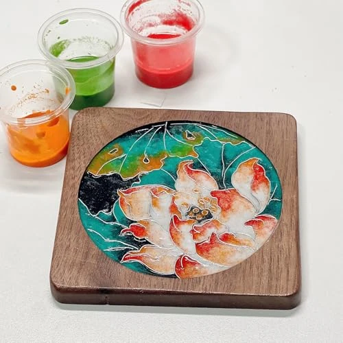 Kit de bricolage en émail cloisonné en forme de fleur de lotus, kit d'artisanat de sous-verre en bois de noyer, peinture en émail filigrane, bricolage, sous-verre pour adultes