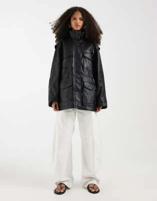 ASOS DESIGN - Veste fonctionnelle en similicuir avec quatre poches - Noir