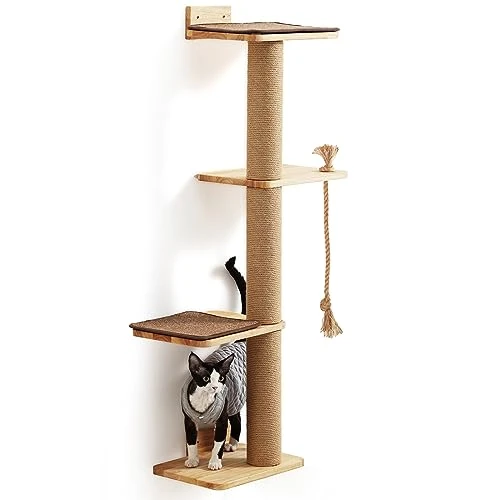 FUKUMARU Arbre à chat mural à griffoir de 127 cm pour grands chats, chatons avec lit pour chat, bois d'hévéa, taille L