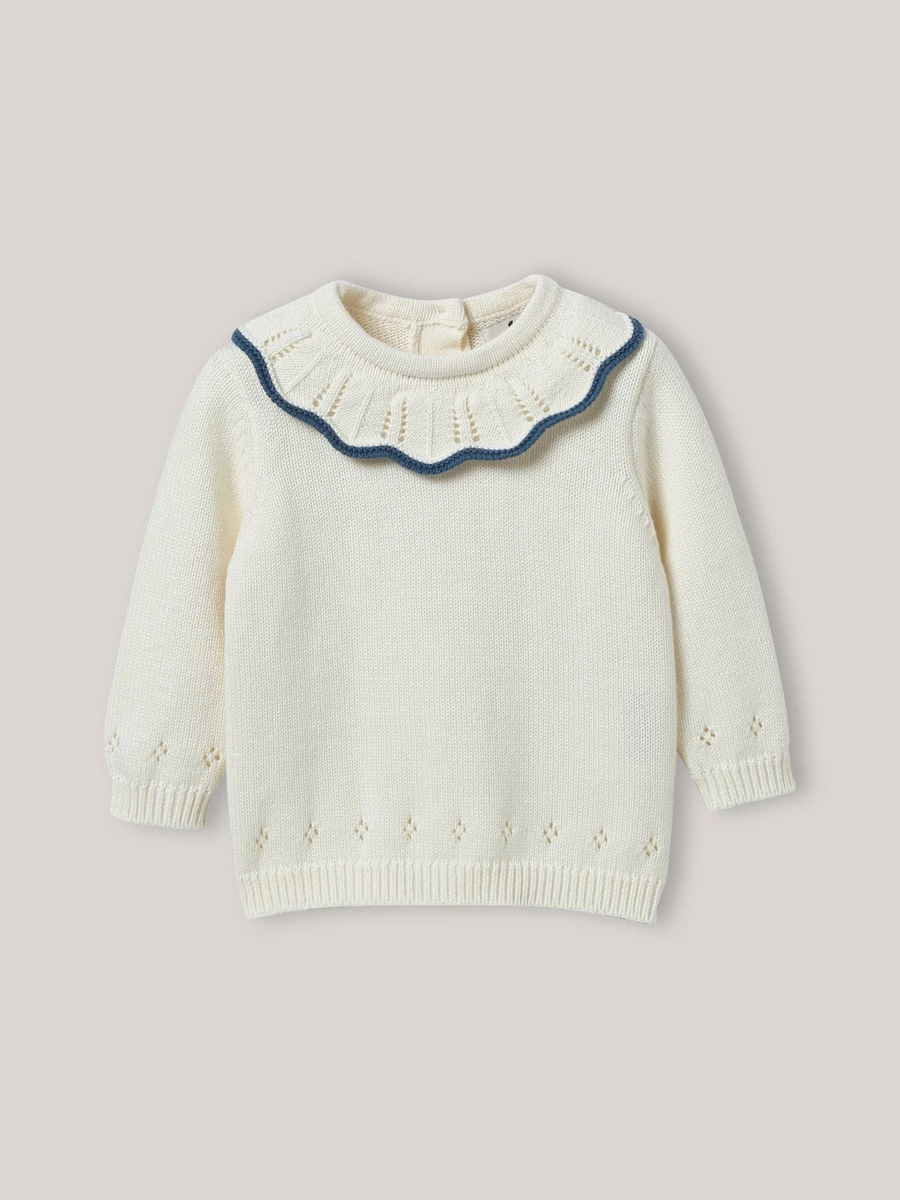 Pull à collerette en coton biologique et laine Bébé