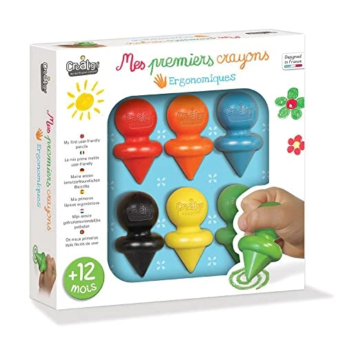 Créa Lign | Crayons de Cire Ergonomiques Bébé +12 Mois | Mes Premiers Crayons | 6 Couleurs Faciles à Tenir | Activité Manuelle et Découverte du Dessin