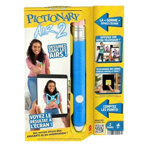 Pictionary Air 2 jeu de société pour toute la famille, jeu d’ambiance, avec stylo lumineux, Jeu Jouet Enfant, Dès 8 ans, HNT74
