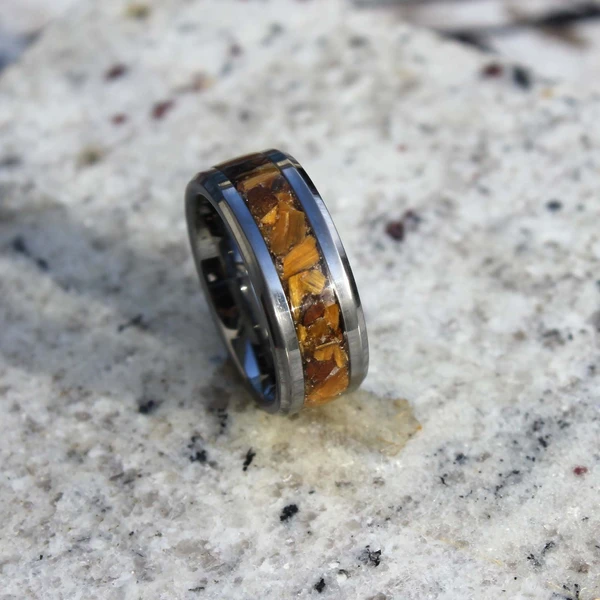 Tiger Eye Ring on Tungsten Band