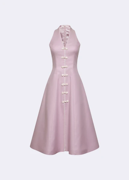 Powder Pink A-Line Dress With Frog Button Detail - POEM