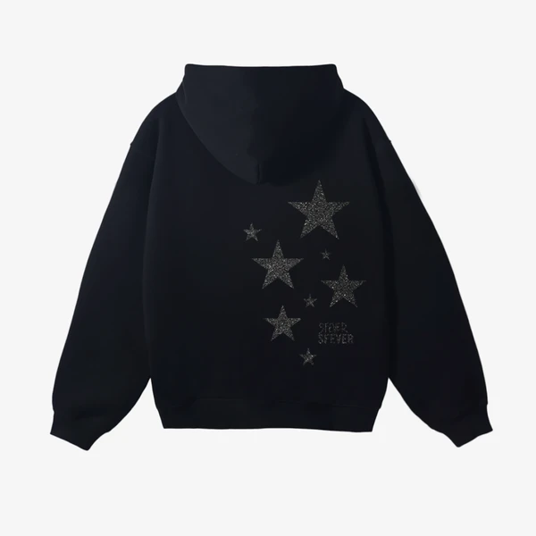 HOODIE STAR GLITTER FULL BLACK