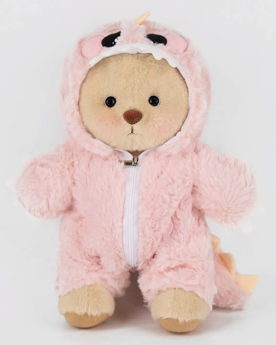 Pink Furry Dino Bear | Handmade Jointed Teddy Bear Gift