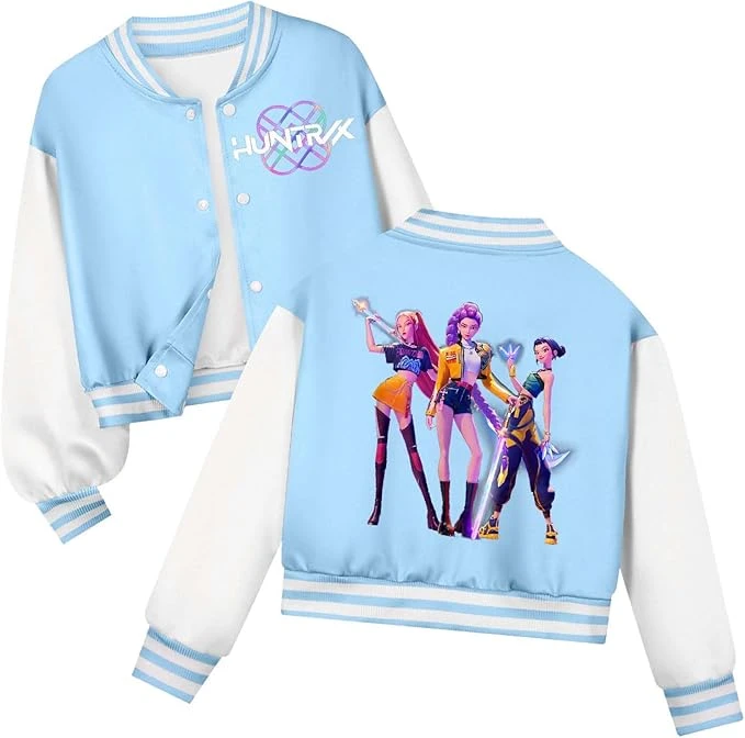 K Pop Demon Hunters Veste Fille Garçon Kpop Enfants et Adolescents Veste Varsity Style Baseball Y2K Style Streetwear avec Motif Anime Blouson Aviateur pour Garçon & Fille