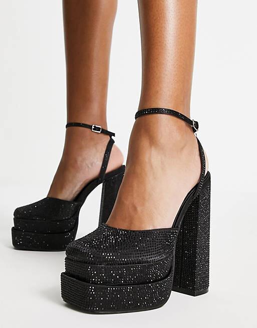 Public Desire - Moonchild - Sandales à talon et strass avec double semelle plateforme - Noir 