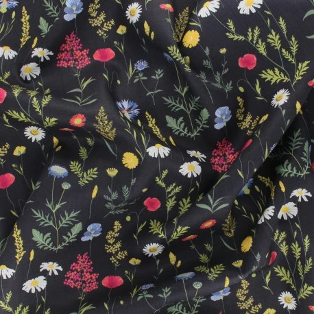 Tissu viscose Jardin fleuri - noir