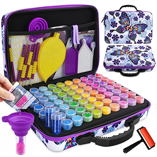 TOPSEAS Outils de Broderie Diamant, 132 Pièces Boîte de Rangement Diamant, avec 60 Boîte de Rangement, avec Rouleau de Peinture Diamant pour Adultes ou Enfants