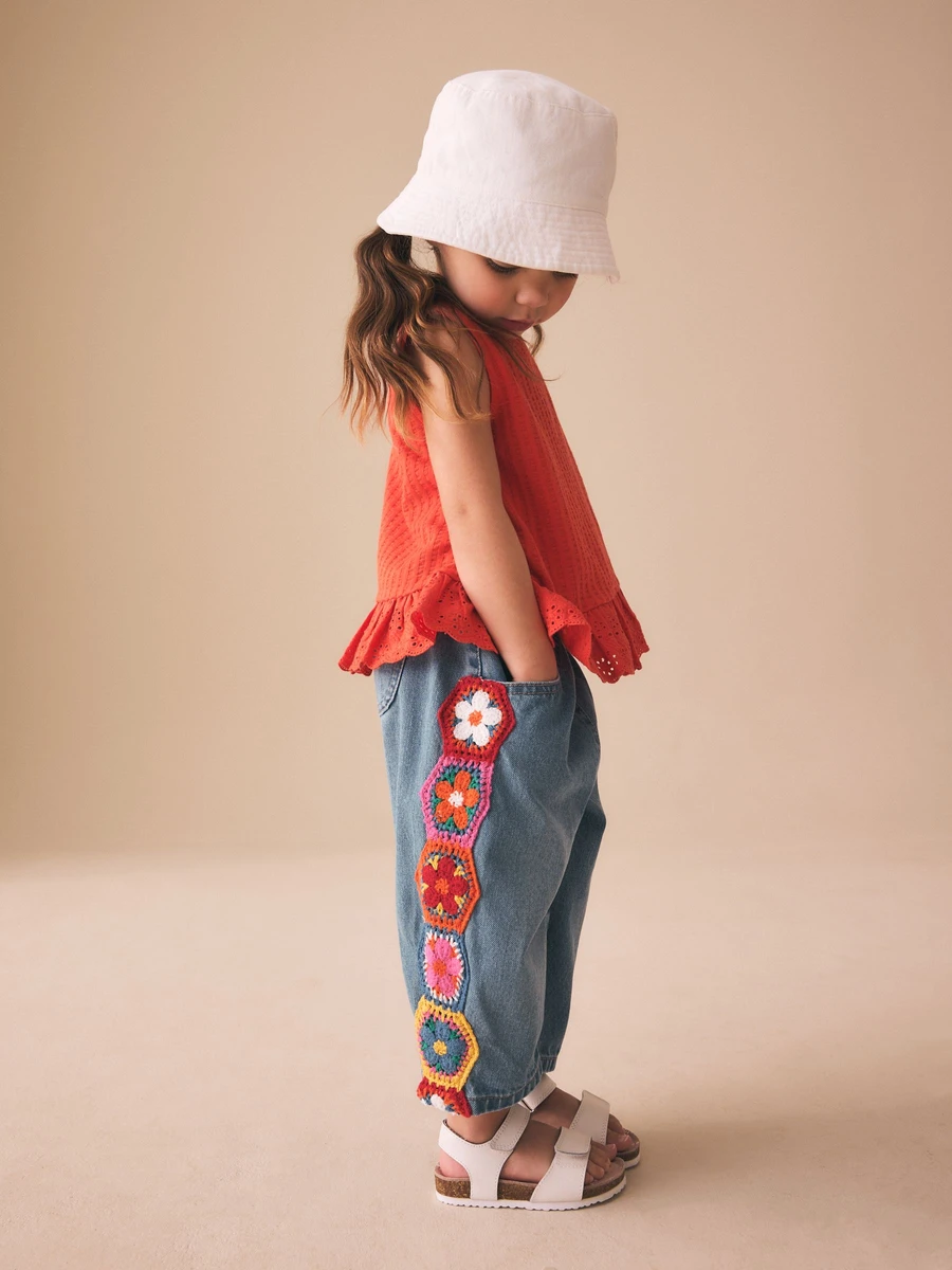 Denim Crochet - Embroidered Barrel Jeans (3mths-7yrs)