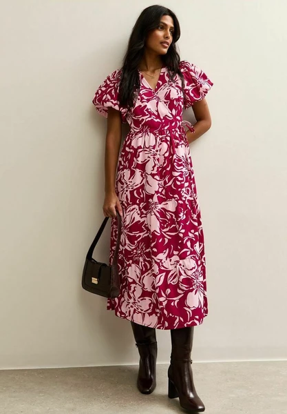New Look FLOWER PRINT WRAP MIDI - Robe de jour - red pattern/rouge chiné - ZALANDO.FR