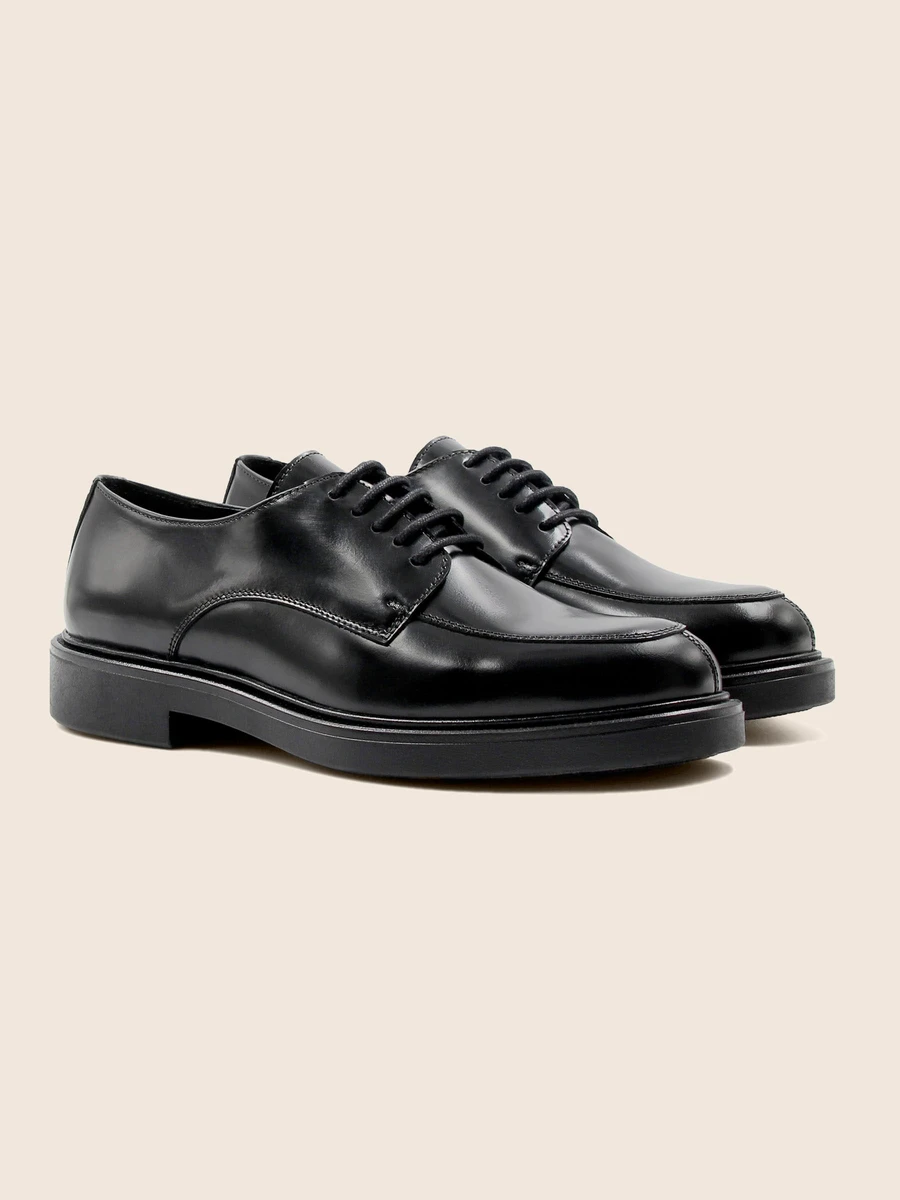 Black shiny leather derbies made in Portugal | JULES & JENNc
