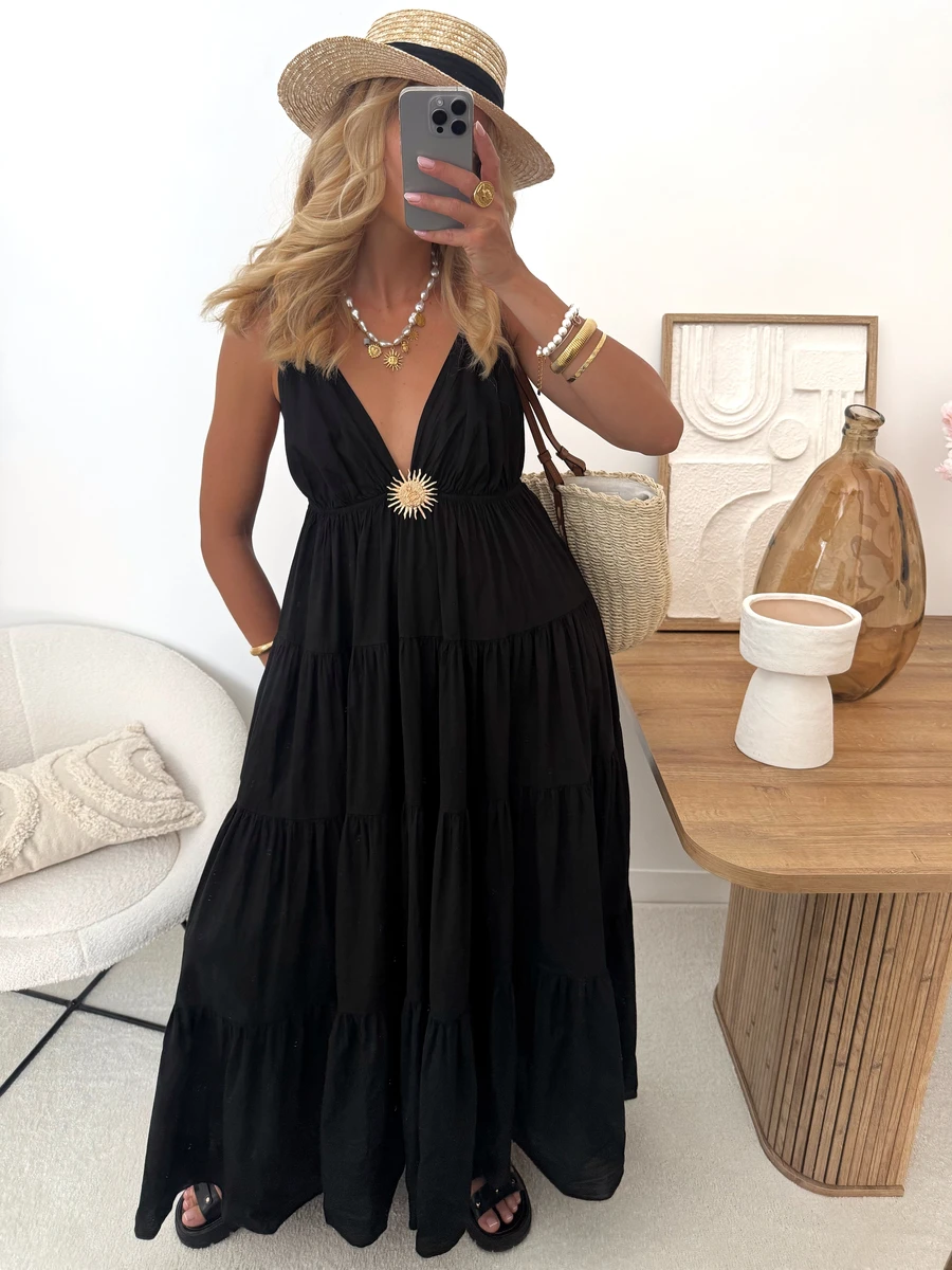 Robe longue à bretelle et soleil COLIZA