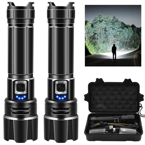 Lampe Torche Led Ultra Puissante, 2pcs Set 30000 lumens lumineux multifonction tactique lampe de poche xhp70.2 avec 5 modes, IP67 haute puissance rechargeable LED lampe de poche pour Campi ﻿
