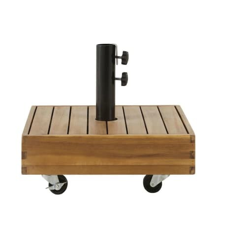 Pied de parasol en béton recouvert de bois d'acacia massif à roulettes 35 kg Portimao | Maisons du Monde